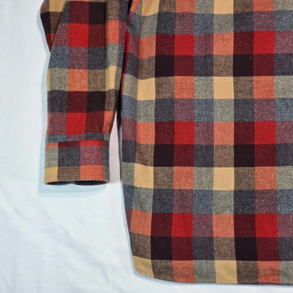 LL‎ Bean Mens Traditional Fit Flannel Shirt Plaid Red Orange Large L-REG 277981